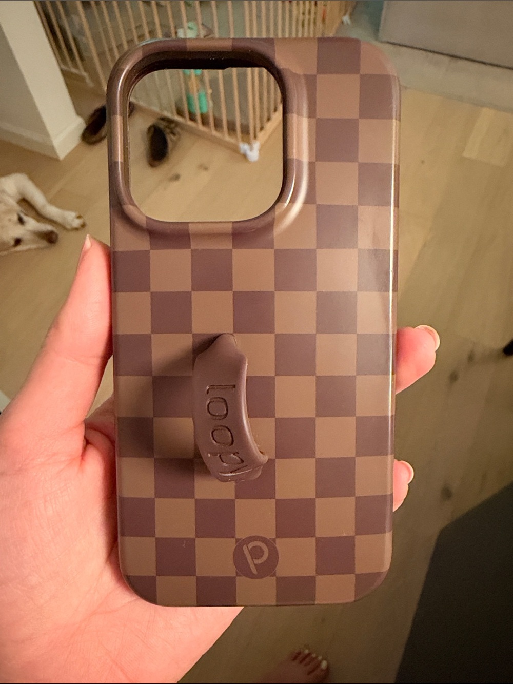 PopSocket Brown Checkerboard Phone Case with Built-In Grip